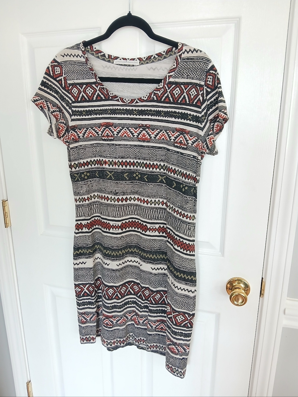 Peruvian Connection Pima Cotton Tribal Print Short Sleeve Dress Aztec Boho